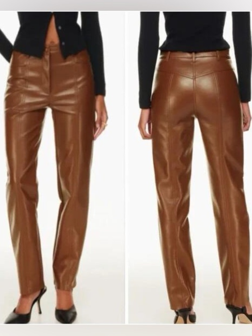 Aritzia Wilfred Dark Brown Rebel Leather Pants size six